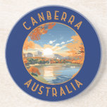 Canberra Australia Retro Distressed Circle Coaster<br><div class="desc">Canberra retro vector travel design in an emblem style. Canberra is Australia’s capital,  inland from the country's southeast coast. Surrounded by forest,  farmland and nature reserves,  it earns its nickname,  the "Bush Capital.”</div>