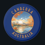 Canberra Australia Retro Distressed Circle Magnet<br><div class="desc">Canberra retro vector travel design in an emblem style. Canberra is Australia’s capital,  inland from the country's southeast coast. Surrounded by forest,  farmland and nature reserves,  it earns its nickname,  the "Bush Capital.”</div>