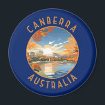 Canberra Australia Retro Distressed Circle Magnet<br><div class="desc">Canberra retro vector travel design in an emblem style. Canberra is Australia’s capital,  inland from the country's southeast coast. Surrounded by forest,  farmland and nature reserves,  it earns its nickname,  the "Bush Capital.”</div>
