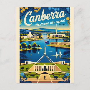Canberra Australia Retro Travel Poster Art Postcard