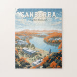 Canberra Australia Travel Art Vintage Jigsaw Puzzle<br><div class="desc">Canberra retro vector travel design in an emblem style. Canberra is Australia’s capital,  inland from the country's southeast coast. Surrounded by forest,  farmland and nature reserves,  it earns its nickname,  the "Bush Capital.”</div>