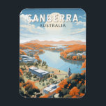 Canberra Australia Travel Art Vintage Magnet<br><div class="desc">Canberra retro vector travel design in an emblem style. Canberra is Australia’s capital,  inland from the country's southeast coast. Surrounded by forest,  farmland and nature reserves,  it earns its nickname,  the "Bush Capital.”</div>