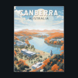 Canberra Australia Travel Art Vintage Postcard<br><div class="desc">Canberra retro vector travel design in an emblem style. Canberra is Australia’s capital,  inland from the country's southeast coast. Surrounded by forest,  farmland and nature reserves,  it earns its nickname,  the "Bush Capital.”</div>
