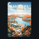 Canberra Australia Travel Art Vintage Poster<br><div class="desc">Canberra retro vector travel design in an emblem style. Canberra is Australia’s capital,  inland from the country's southeast coast. Surrounded by forest,  farmland and nature reserves,  it earns its nickname,  the "Bush Capital.”</div>