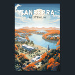 Canberra Australia Travel Art Vintage Poster<br><div class="desc">Canberra retro vector travel design in an emblem style. Canberra is Australia’s capital,  inland from the country's southeast coast. Surrounded by forest,  farmland and nature reserves,  it earns its nickname,  the "Bush Capital.”</div>