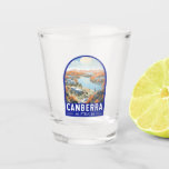 Canberra Australia Travel Art Vintage Shot Glass<br><div class="desc">Canberra retro vector travel design in an emblem style. Canberra is Australia’s capital,  inland from the country's southeast coast. Surrounded by forest,  farmland and nature reserves,  it earns its nickname,  the "Bush Capital.”</div>