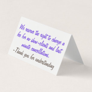 Cancellation policy business card
