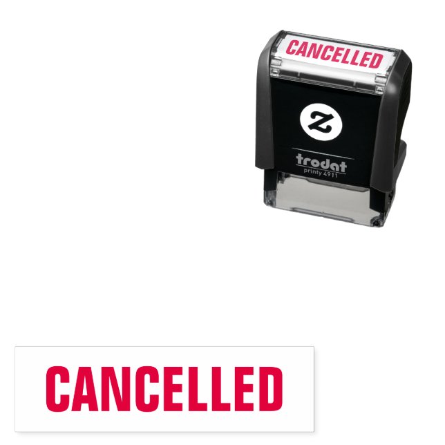 Cancelled Business Office Supplies Red Self-inking Stamp (In Situ)