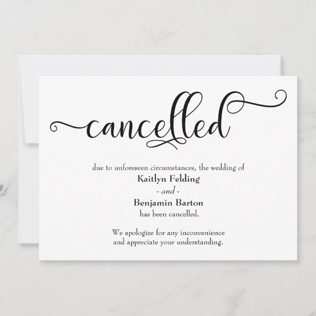 Cancelled Wedding Calligraphy Announcement Card (Front)