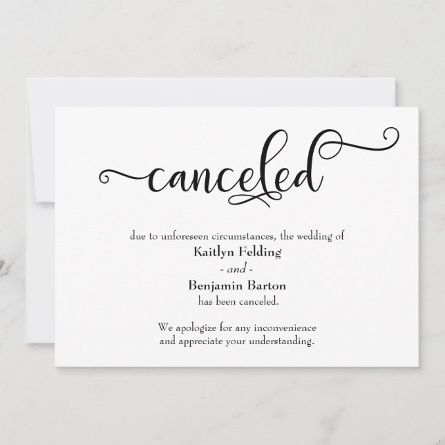 Cancelled Wedding Calligraphy Announcement Card (Front)