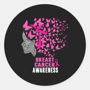 Cancer Awareness Butterfly Pink Ribbon Support Wom Classic Round Sticker