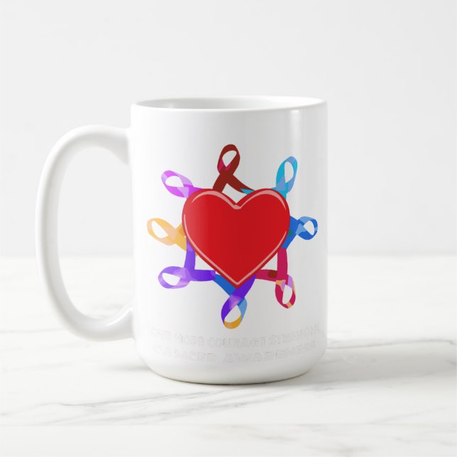 Cancer Awareness Heart Ribbon | Love Hope Courage  Coffee Mug (Left)