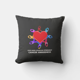 Cancer Awareness Heart Ribbon | Love Hope Courage Cushion