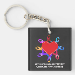 Cancer Awareness Heart Ribbon Love Hope Courage Key Ring