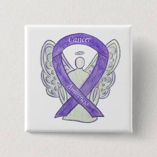 Cancer Awareness Lavender Ribbon Angel Button Pins