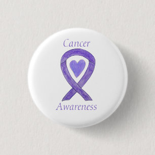 Cancer Awareness Lavender Ribbon Heart Button Pins