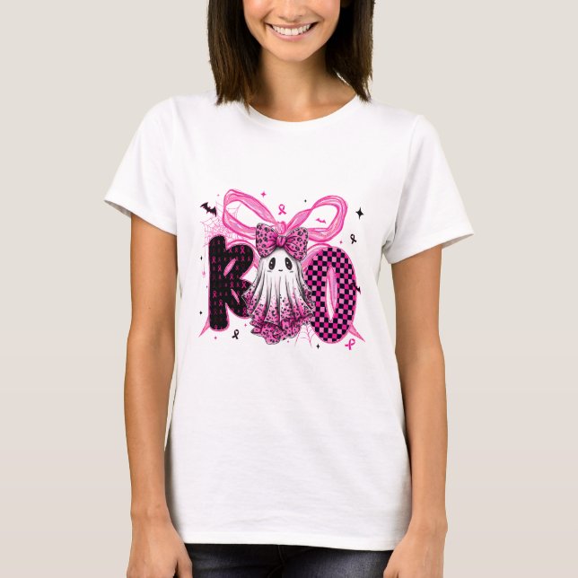Cancer Awareness - Pink Halloween Ghost T-Shirt (Front)