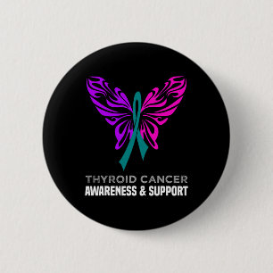 Cancer Awareness Pink Teal Blue Ribbon Butterfly 6 Cm Round Badge