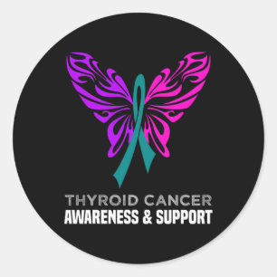 Cancer Awareness Pink Teal Blue Ribbon Butterfly Classic Round Sticker