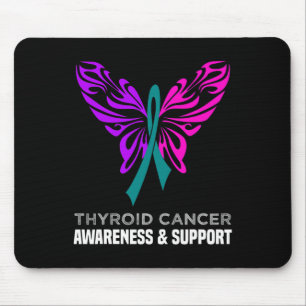 Cancer Awareness Pink Teal Blue Ribbon Butterfly Mouse Pad