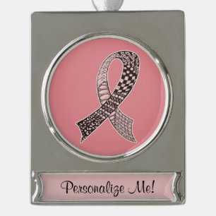 Cancer Awareness Ribbon Custom Colours Silver Plated Banner Ornament