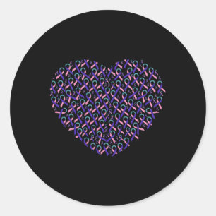 Cancer Awareness Teal Ribbon Heart Gift Support Fi Classic Round Sticker
