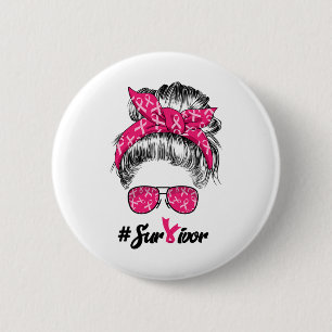 Cancer Awareness Warrior Believe Messy Bun Womens  6 Cm Round Badge