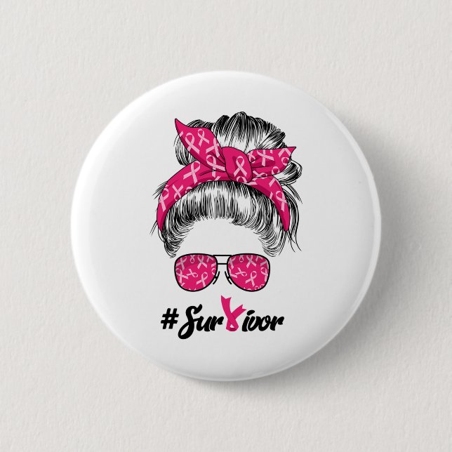 Cancer Awareness Warrior Believe Messy Bun Womens  6 Cm Round Badge (Front)