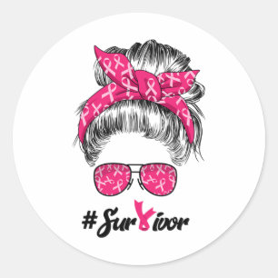 Cancer Awareness Warrior Believe Messy Bun Womens  Classic Round Sticker