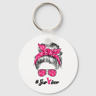 Cancer Awareness Warrior Believe Messy Bun Womens Key Ring