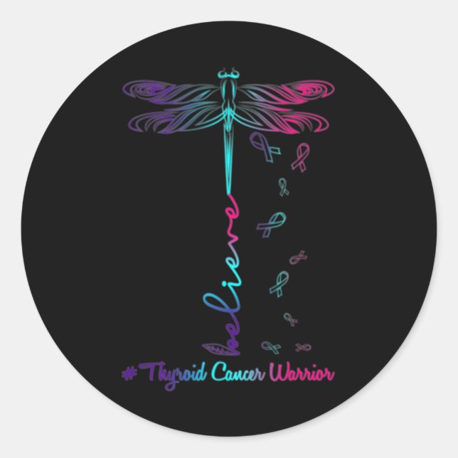 Cancer Awareness Warrior Dragonfly Believe Hope  Classic Round Sticker (Front)