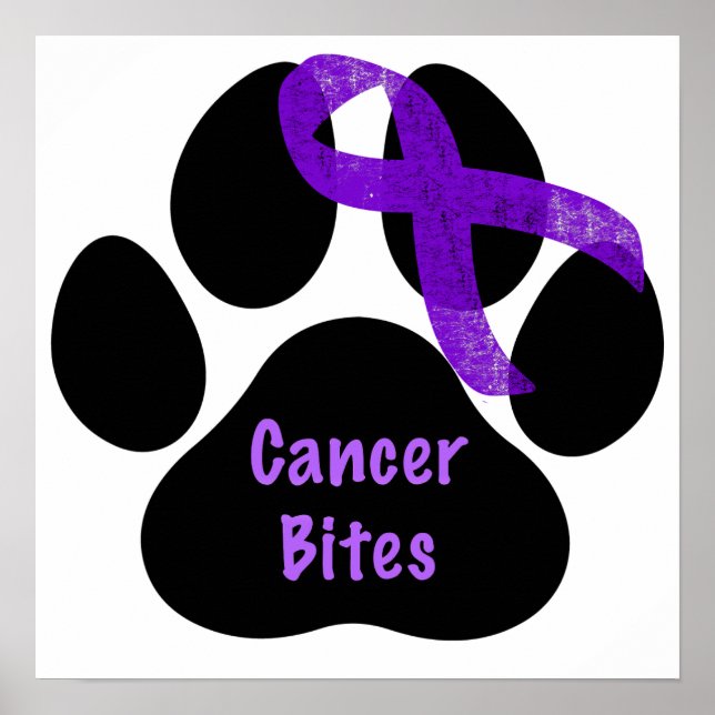Cancer Bites Dog Paw Purple Ribbon Lymphoma Cancer Poster (Front)