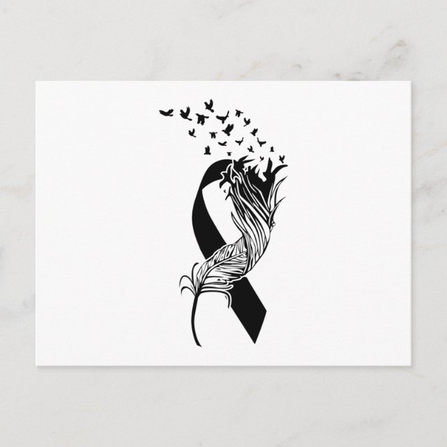 Cancer Black Ribbon Feather Birds Announcement Postcard (Front)