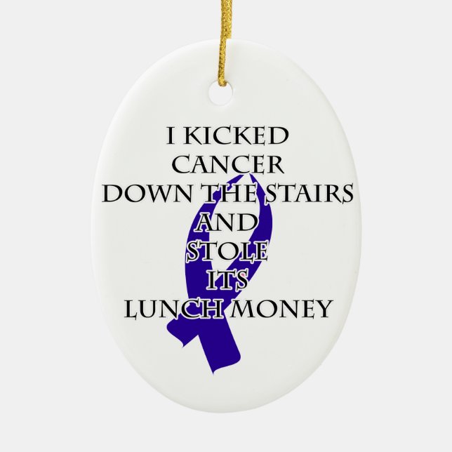 Cancer Bully (Dark Blue Ribbon) Ceramic Tree Decoration (Front)