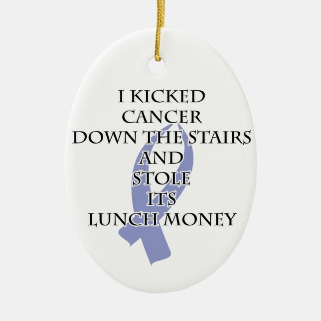 Cancer Bully (Periwinkle Ribbon) Ceramic Tree Decoration (Front)