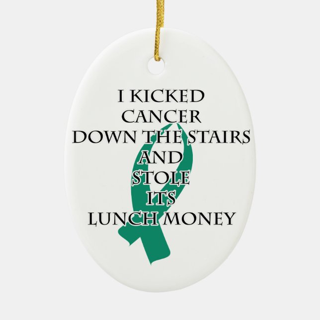 Cancer Bully (Teal Ribbon) Ceramic Tree Decoration (Front)