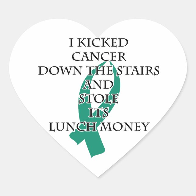 Cancer Bully (Teal Ribbon) Heart Sticker (Front)