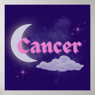 Cancer Celestial Moon Cloud Stars Astrology Art Poster