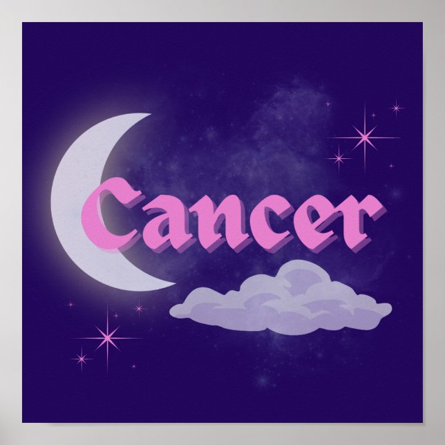 Cancer Celestial Moon Cloud Stars Astrology Art Poster (Front)