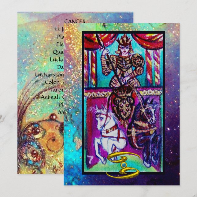 CANCER, CHARIOT TAROT ASTROLOGY ZODIAC BIRTHDAY CARD (Front/Back)