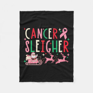 Cancer Christmas Pink Ribbon Santa Sleigh Reindeer Fleece Blanket