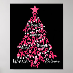 Cancer Christmas Tree Pink Ribbon Fight Awareness Poster