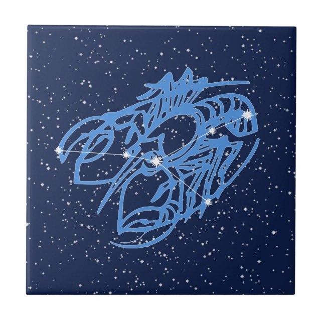 Cancer Constellation and Sun Sign with Stars Ceramic Tile (Front)