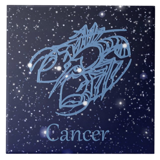 Cancer Constellation and Zodiac Sign with Stars Ceramic Tile (Front)