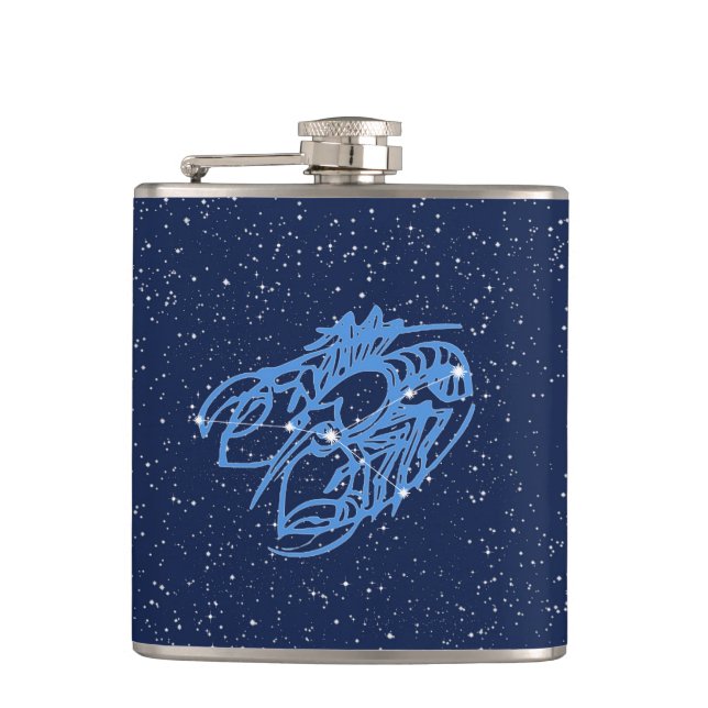 Cancer Constellation and Zodiac Sign with Stars Hip Flask (Front)