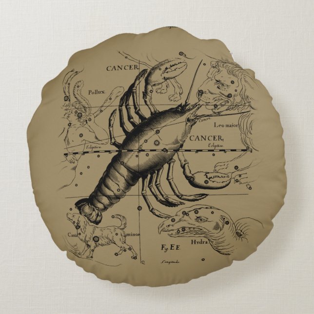 Cancer Constellation by Hevelius circa 1690 Round Cushion (Back)