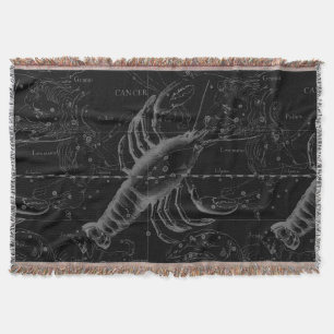 Cancer Constellation Map Black Hevelius circa 1690 Throw Blanket