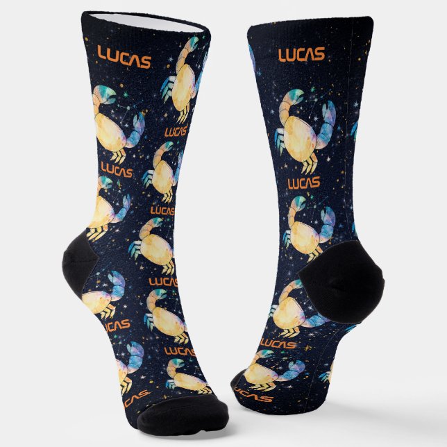 Cancer Constellation Zodiac Watercolor Star Galaxy Socks (Angled)