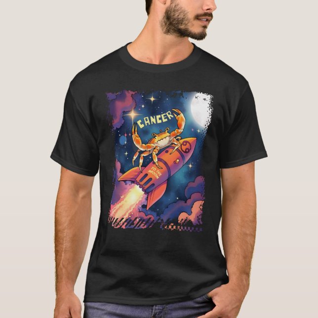 Cancer crab astrology moon rocket zodiac horoscope T-Shirt (Front)