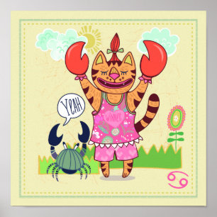 Cancer Crab Cat Zodiac Nursery Print